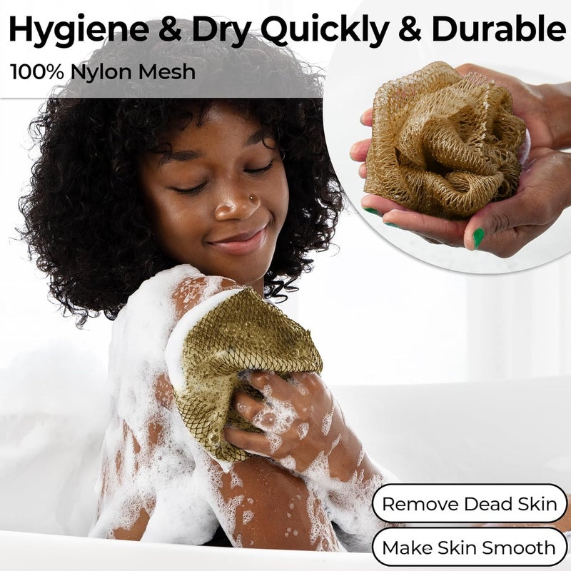MINISENTIALS African Net Sponge Authentic - Afro Scrub Exfoliating Net Sponge with Knots - African Bath Sponges for Body Scrubber Exfoliator - Back Scrubber for Shower Bathing Accessories - Image 4